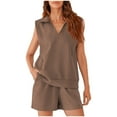 thumbnail image 1 of Ohufall Two-Piece Lounge Sets for Women Summer V Neck Sleeveless Top and Shorts Outfits Casual Solid Loungewear with Pockets, 1 of 8