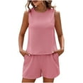thumbnail image 1 of Wdfiry Two Piece Outfits Women,Women Fashion Casual Summer Solid Color Sleeveless O-Neck Tank Top And Shorts Set Loungewear, 1 of 3