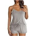 thumbnail image 1 of Ohufall Two Piece Pajamas Sets for Women Sexy Sleeveless Camisole Top with Ruffle Shorts Summer Comfortable Home Lounge Outfit Set, 1 of 3