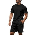 thumbnail image 1 of Ohufall Two-Piece Short Sets for Men Fashion Solid Round Neck Short Sleeve Shirt and Beach Shorts Summer Casual Cool Breathable Tracksuit Outfits, 1 of 8