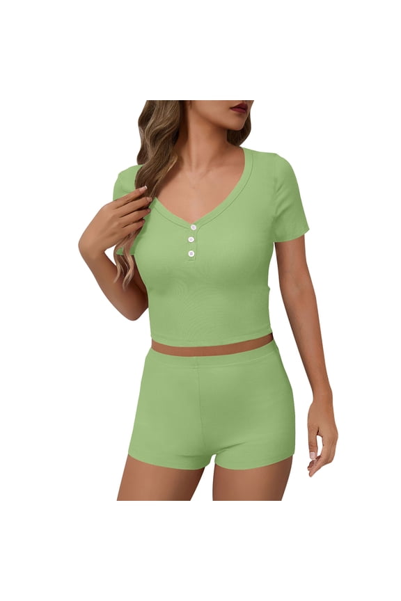 Wdfiry Two Piece Yoga Sets for Women Workout Outfits for Women 2 Piece Ribbed Seamless Short Sleeve Tops High Waist Yoga Short Leggings Sets