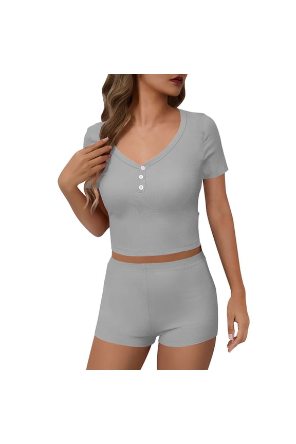Wdfiry Two Piece Yoga Sets for Women Workout Outfits for Women 2 Piece Ribbed Seamless Short Sleeve Tops High Waist Yoga Short Leggings Sets