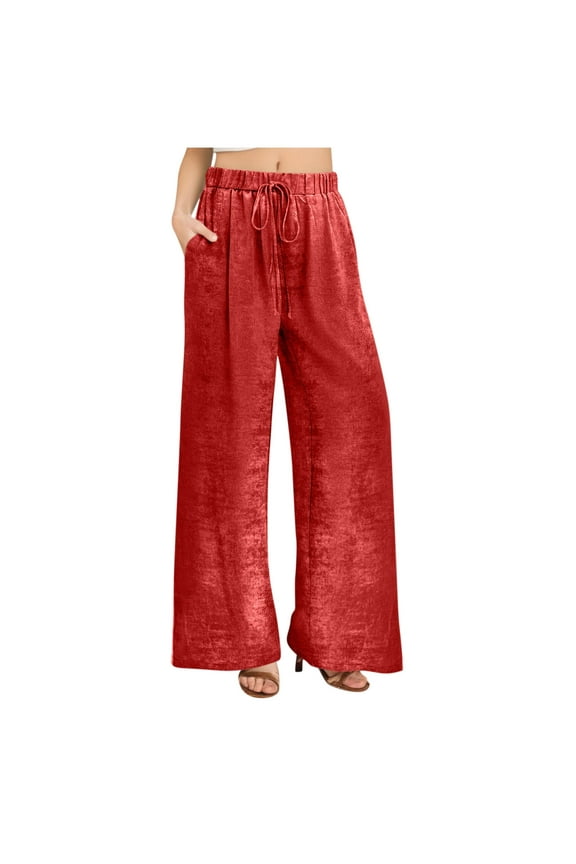 Velvet Pants for Women Elegant Solid Color Wide Leg Pants Stretchy High Waisted Velour Palazzo Pants