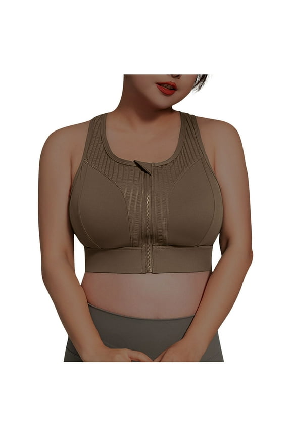 Wireless Sports Bras for Women Zip-Front High Impact Support Plus Size Vest Sports Bra