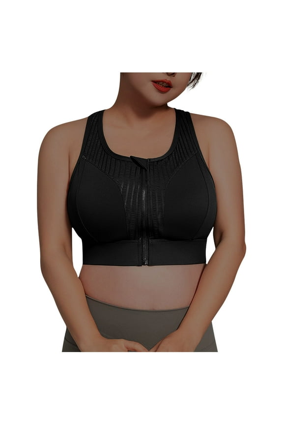 Wireless Sports Bras for Women Zip-Front High Impact Support Plus Size Vest Sports Bra