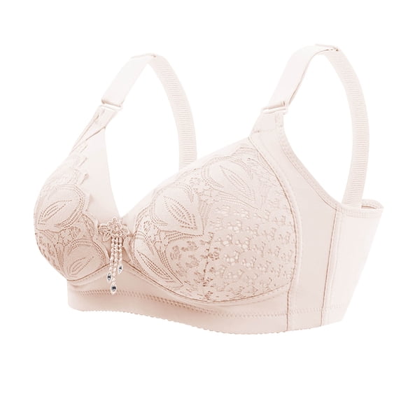 Ohufall Woman's Plus Size Everyday Bras Embroidery Light Comfortable No Underwire Push Up Bralettes Soft Full Coverage Support Bra