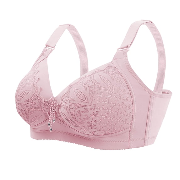 Ohufall Woman's Plus Size Everyday Bras Embroidery Light Comfortable No Underwire Push Up Bralettes Soft Full Coverage Support Bra