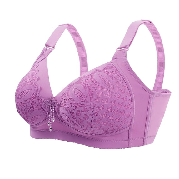 Ohufall Woman's Plus Size Everyday Bras Embroidery Light Comfortable No Underwire Push Up Bralettes Soft Full Coverage Support Bra