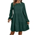 thumbnail image 1 of Wdfiry Wome's Fall Dress Puff Long Sleeve Pullover Dress Solid Color Casual Tunic Ruffled Hem Dresses, 1 of 5