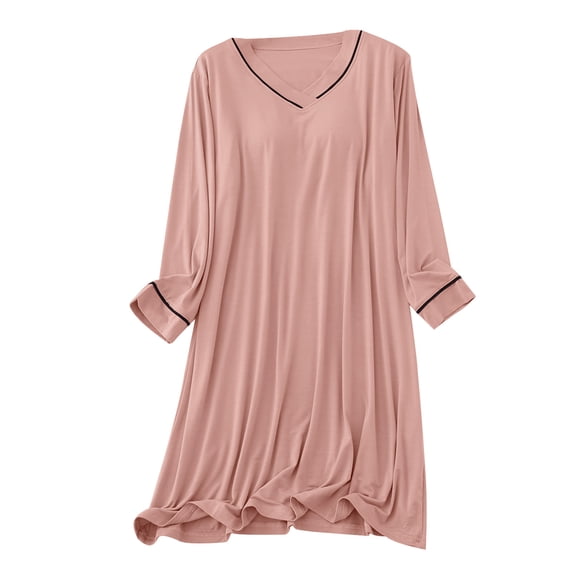 Wdfiry Women 3/4 Sleeve Built-in Bra Padded Mid-Calf Nightdress Sleepwear Pajamas Casual Comfy Soft Modal Sleep Shirt Night Shirt Dress Solid Nightgown