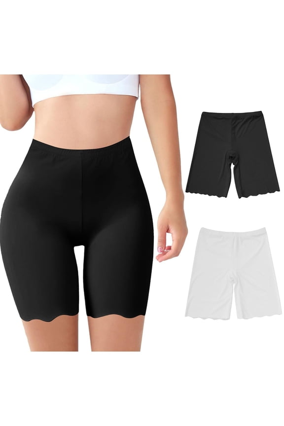 Women Black Boyshort Briefs Underwear Pack of 2 Anti Chafing Female Boxers Panties Long Leg High Waisted Panties Slip Short Under Dresses Comfy Breathable Cotton Underpants