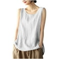 thumbnail image 1 of Ohufall Women Cotton Linen Tank Tops Fashion Casual Solid Color Round Neck Sleeveless Tees Summer Loose Fit Sleeveless Blouses, 1 of 5