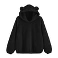 thumbnail image 1 of Wdfiry Women Cute Winter Hoodies Solid Color Sherpa Fluffy Pullover Sweatshirts Long Sleeve Cat Ear Plush Hooded Sweater Tops, 1 of 7