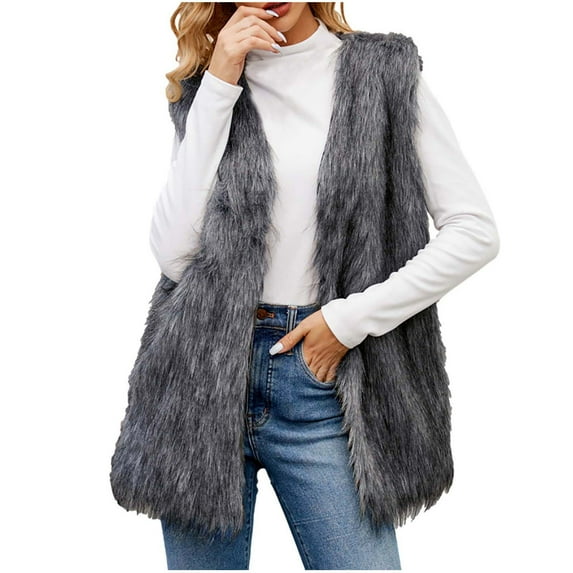 Wdfiry Women Faux Fur Coats Color Splicing Button Winter Warm Cropped Jackets Plus Size Loose Soft Fuzzy Outerwear