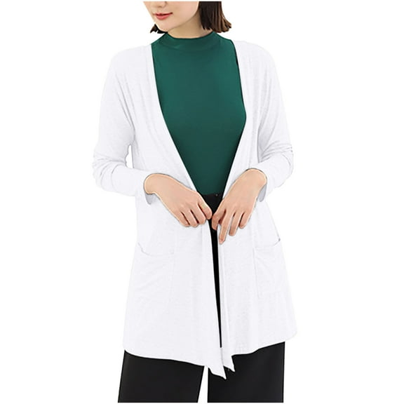 Wdfiry Women Lightweight Cardigans Open Front Solid Color Outerwear Cardigan Casual Loose Long Cardigan with Pockets