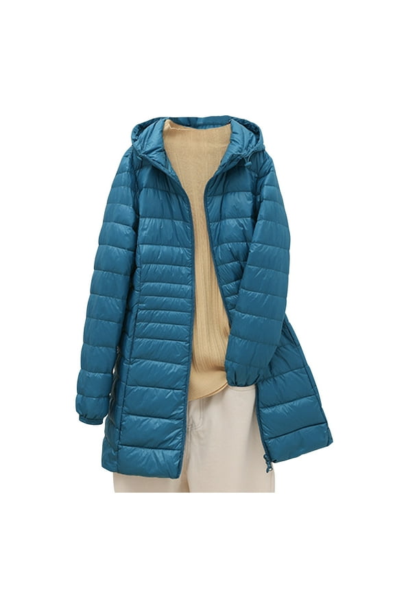 Women Lightweight Down Jacket Long Jacket Winter Down Coat Windproof Puffer Coats Hooded Down Jacket