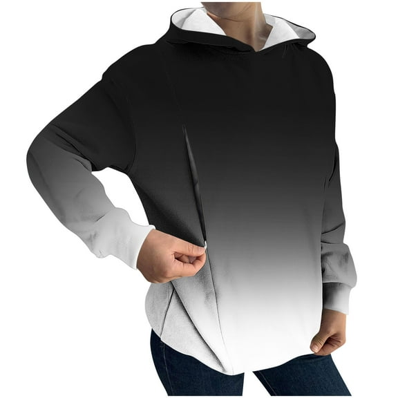 Wdfiry Women Maternity Nursing Sweatshirt Gradient Color Long Sleeve Pullover Sweatshirt Breastfeeding Hoodie Fall Tops