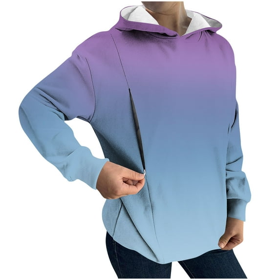 Wdfiry Women Maternity Nursing Sweatshirt Gradient Color Long Sleeve Pullover Sweatshirt Breastfeeding Hoodie Fall Tops