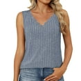 thumbnail image 1 of Ohufall Women Plus Size Ribbed Tank Tops Summer Fashion Casual Solid Color Lace V-neck Sleeveless T-shirt, 1 of 5