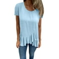 thumbnail image 1 of Wdfiry Women Plus Size T-shirt Summer Fashion Ruffled Hem Short Sleeve Tops Casual Solid Pullover Round-Neck Blouse Shirt, 1 of 8