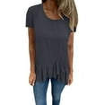 thumbnail image 1 of Wdfiry Women Plus Size T-shirt Summer Fashion Ruffled Hem Short Sleeve Tops Casual Solid Pullover Round-Neck Blouse Shirt, 1 of 8