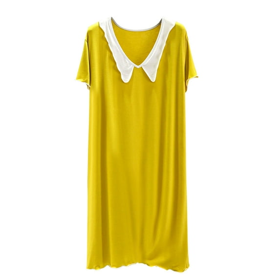 Wdfiry Women Soft Modal Nightgowns Loose Short Sleeve Ruffle Trim Loungewear Comfortable V Neck Homewear Nightdress