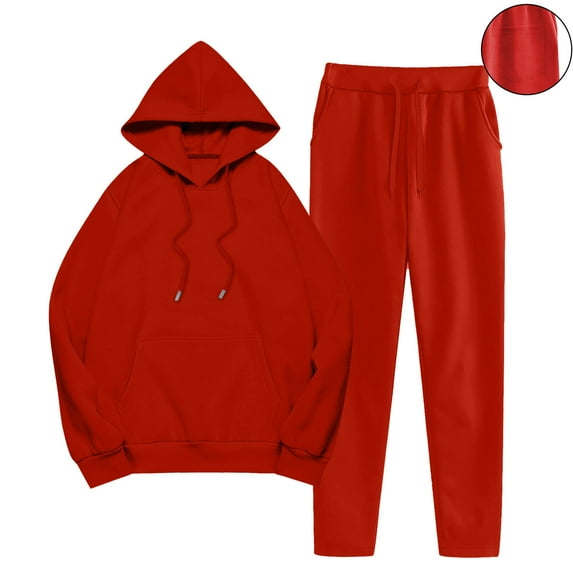 Wdfiry Women Tracksuit Sets Solid Color Fall Drawstring Sweatsuits with Pockets Long Sleeve Hooded Sweatshirts and Sweatpants Casual 2 Piece Sports Outfit