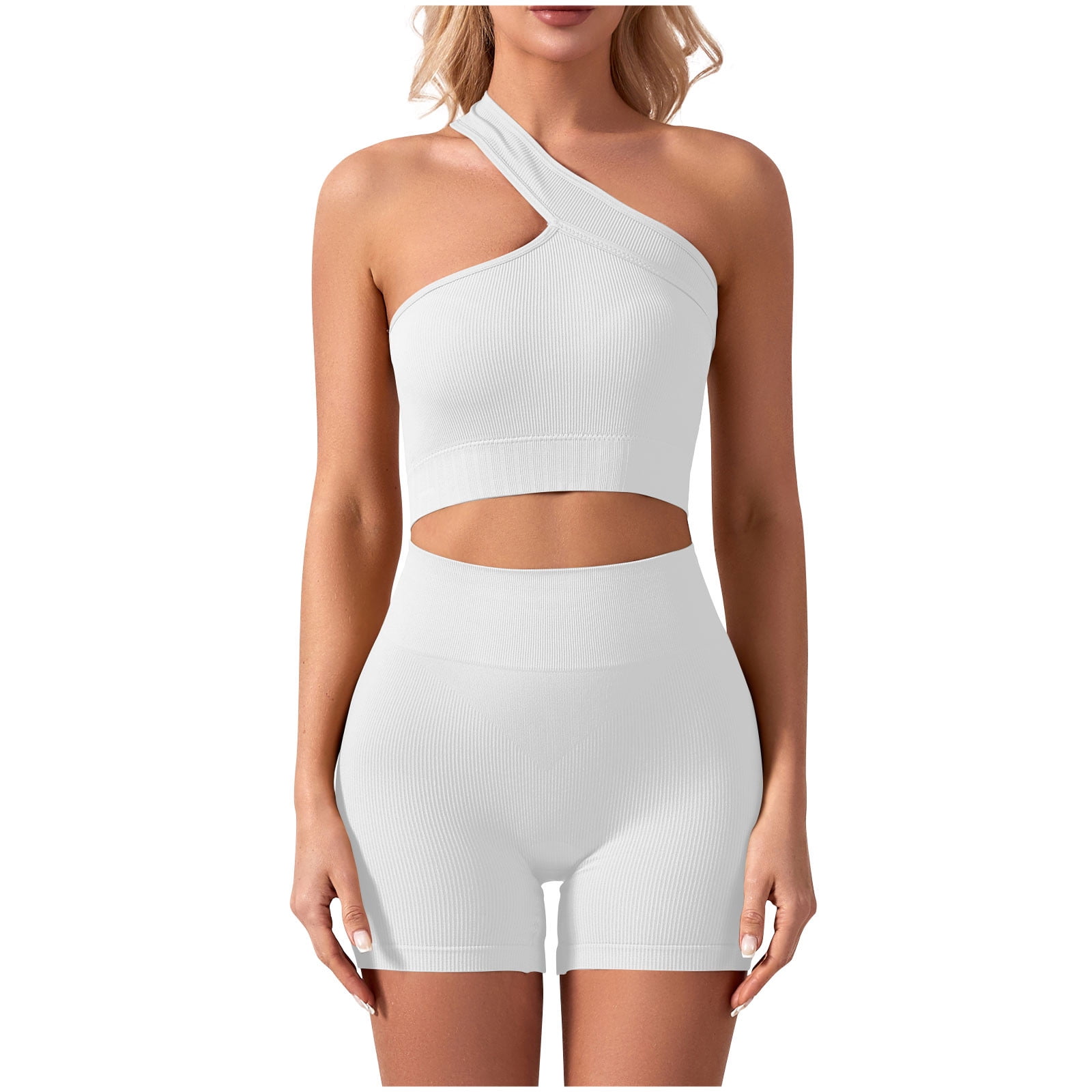 Women Workout Sets Yoga Outfits, Short Sleeve Crop Top with High Waisted Running Short Pants Activewear Set, 2-Piece (S-L, Female)
