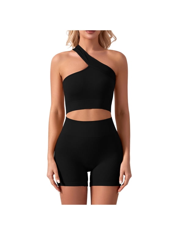 Women Workout Sets Yoga Outfits, Sport Bra + High Waisted Running Short Pants Gym Clothes Tracksuit, 2-Piece