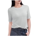 thumbnail image 1 of Ohufall Women's 1/2 Sleeve T-shirts Fashion Casual Solid Color Pullover Short Sleeve Round Neck Blouses Summer Stretchy Loose Fit Home Tee Tops, 1 of 5