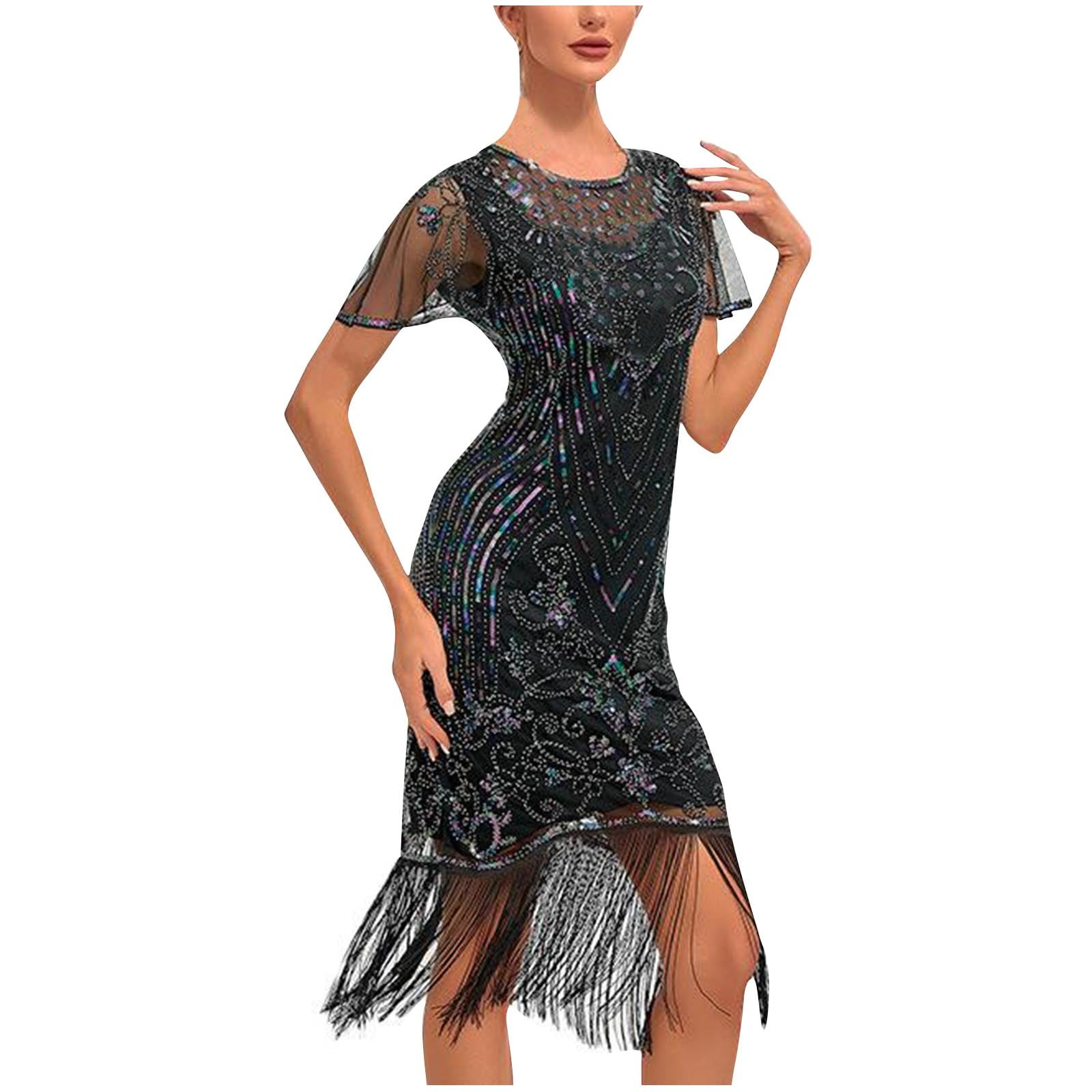 Women's 1920s Vintage Gatsby Flapper Dress - Sequin Embellished, Scoop Neck Mini Party Dress - View #4