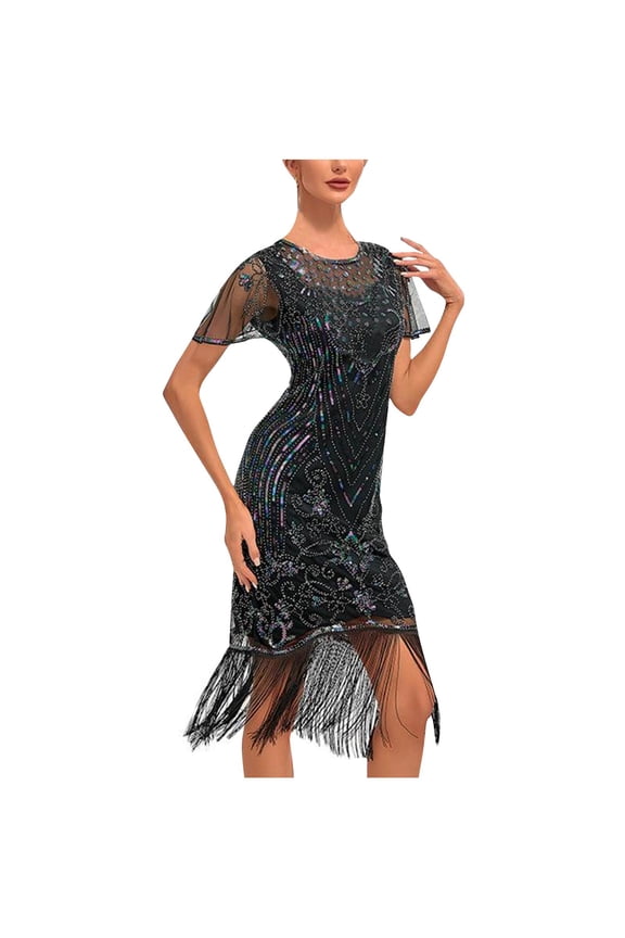 Women's 1920s Vintage Flapper Dress Embellished Fringed Sequin Dress Party Cocktail Evening Dresses for Women