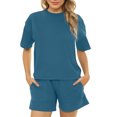 thumbnail image 1 of Wdfiry Women's Athletic Clothing Sets Solid Color T Shirts and Sweat Shorts Gym Sets Lightweight Womens Summer Workout Sets, 1 of 6