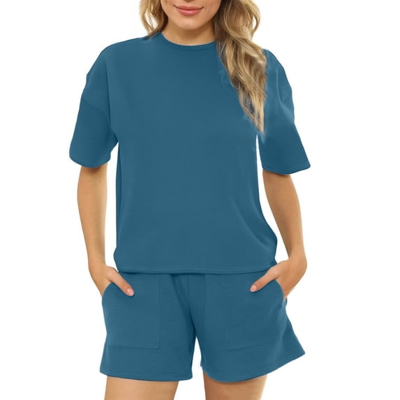 Wdfiry Women's Athletic Clothing Sets Solid Color T Shirts and Sweat Shorts Gym Sets Lightweight Womens Summer Workout Sets