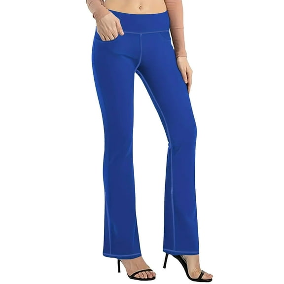 Wdfiry Women's Bootcut Yoga Pants Fashion Casual Solid Color Elastic High Waist Trousers Slim Fit Bootleg Pants with Pockets