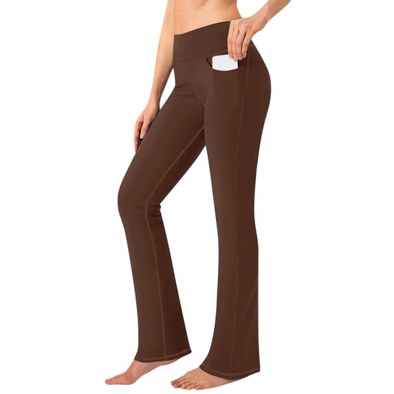 Ohufall Women's Bootcut Yoga Pants Fashion Casual Solid Color Elastic High Waist Trousers Slim Fit Bootleg Pants with Pockets