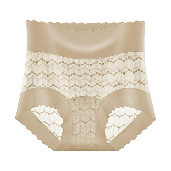 Ohufall Women's Briefs Underwear Sexy Solid Color Lace High Waist Tummy Control Briefs Light Breathable Shapewear Panty