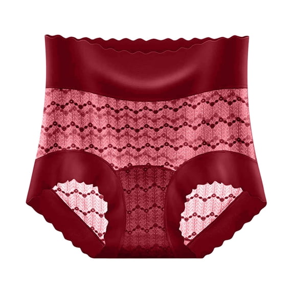 Ohufall Women's Briefs Underwear Sexy Solid Color Lace High Waist Tummy Control Briefs Light Breathable Shapewear Panty