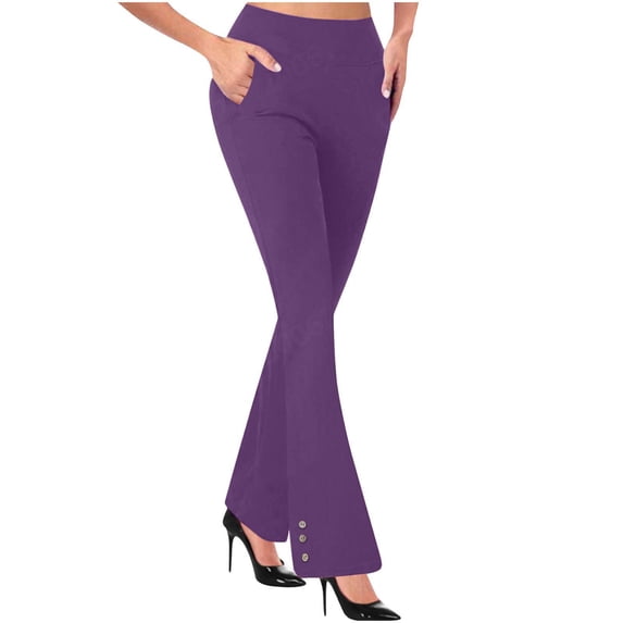 Wdfiry Women's Business Work Pants High Waist Stretch Button Pockets Pants Lightweight Solid Color Bootcut Flared Yoga Pants