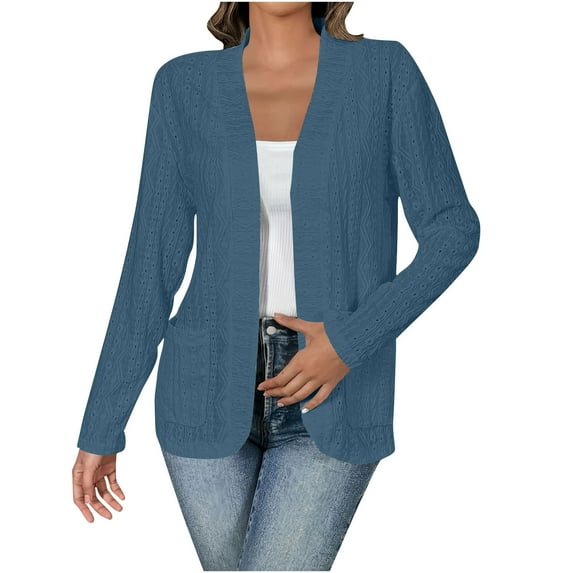 Wdfiry Women's Cardigans Solid Color Long Sleeve Open Front Lightweight Cardigans with Pockets Soft Casual Fall Outerwear for Women