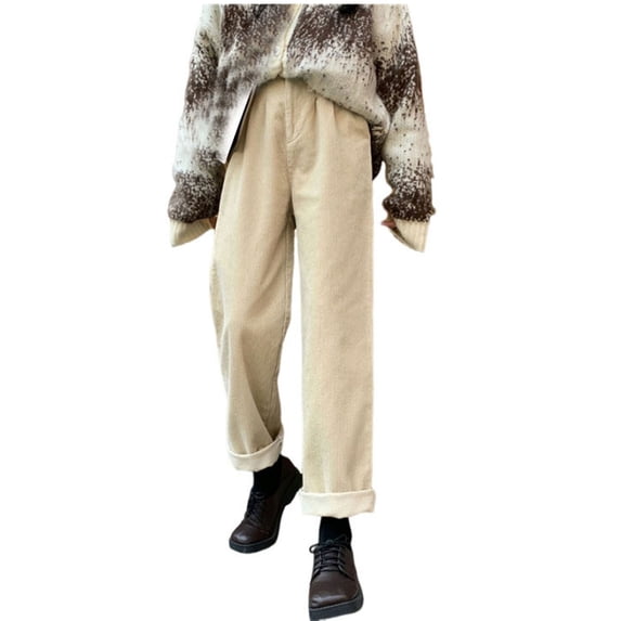 Wdfiry Women's Casual Corduroy Pants High Waisted Solid Straight Leg Pants Loose Comfy Lounge Trousers with Pockets
