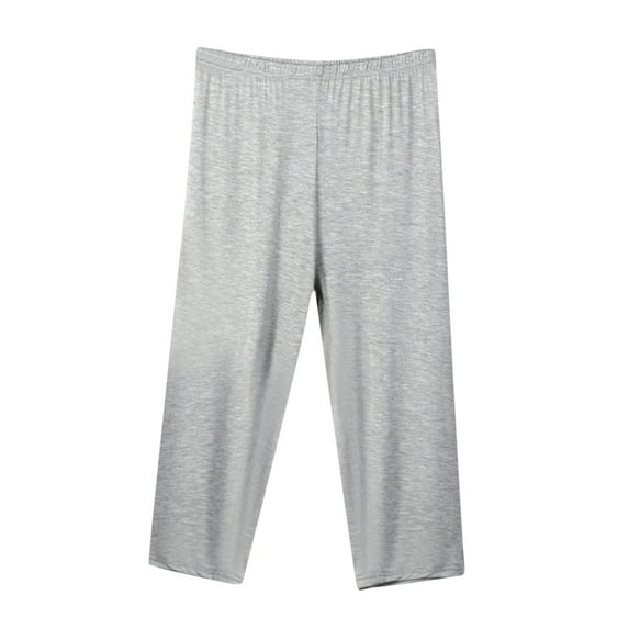 Wdfiry Women's Casual Home Pants Large Size Fashion Solid Color Thin Loose Capris Stretch Comfy Cotton Capri Trousers