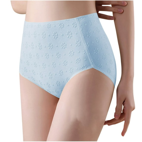 Ohufall Women's Cotton Briefs Underwear Stretchy Breathable High Waist Tummy Control Panty Comfort Solid Color Floral Printed Brief