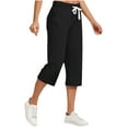 thumbnail image 1 of Ohufall Women's Cotton Linen Capri Pants Solid Drawstring Elastic Waist Capris Plus Size Casual Versatile Loose Cropped Pants, 1 of 4