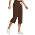 thumbnail image 1 of Ohufall Women's Cotton Linen Capri Pants Solid Drawstring Elastic Waist Capris Plus Size Casual Versatile Loose Cropped Pants, 1 of 4