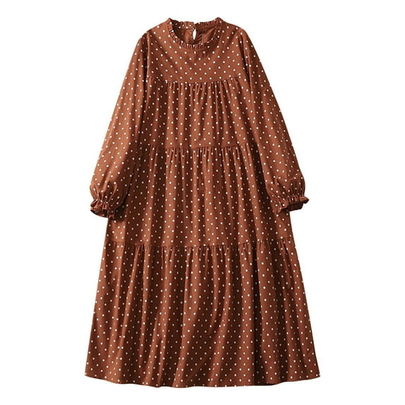 Wdfiry Women's Cotton Linen Dress Belted Button Long Sleeve Dress Printing Pleated Casual Midi Dresses