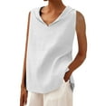 thumbnail image 1 of Ohufall Women's Cotton Linen Tank Tops Fashion Casual Solid Color Pullover V-neck Sleeveless T-shirts Summer Loose Side Split Sleeveless Tops, 1 of 5