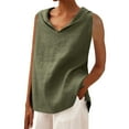 thumbnail image 1 of Ohufall Women's Cotton Linen Tank Tops Fashion Casual Solid Color Pullover V-neck Sleeveless T-shirts Summer Loose Side Split Sleeveless Tops, 1 of 5