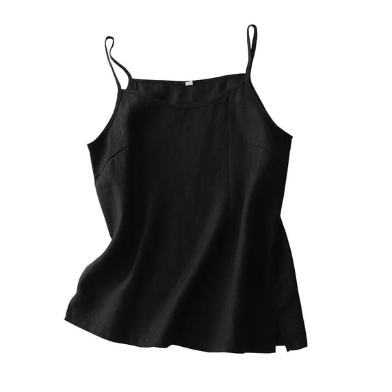 Ohufall Women's Cotton Linen Tank Tops Fashion Solid Color Casual Side Split Sleeveless Blouses Summer Loose Fit Cami Tops for Women