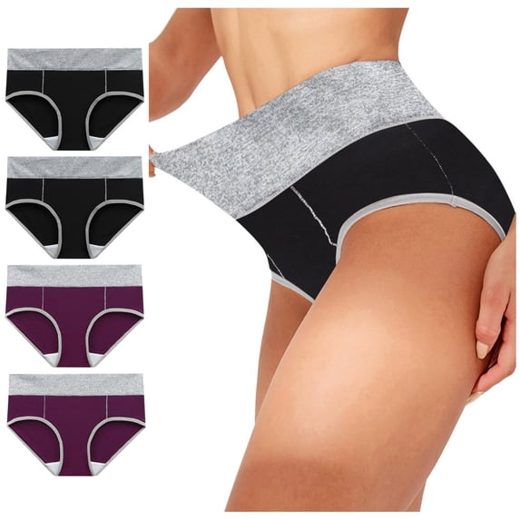 Wdfiry Women's Cotton Seamless Briefs Plus Size High Waist Sports Panties Underwear Bikini Underpants 4-Pack